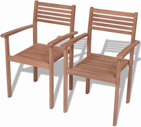 Stackable Patio Chairs Set of 2 Solid Teak Wood Outdoor Furniture for Backyard Lawn Porch with Weather-Resistant Finish