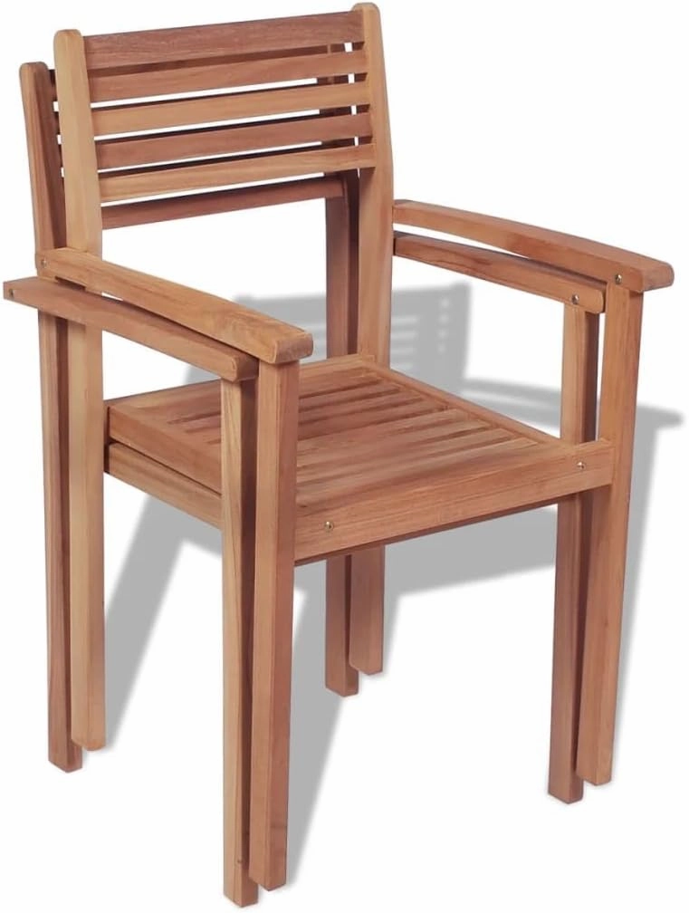 Stackable Patio Chairs Set of 2 Solid Teak Wood Outdoor Furniture for Backyard Lawn Porch with Weather-Resistant Finish