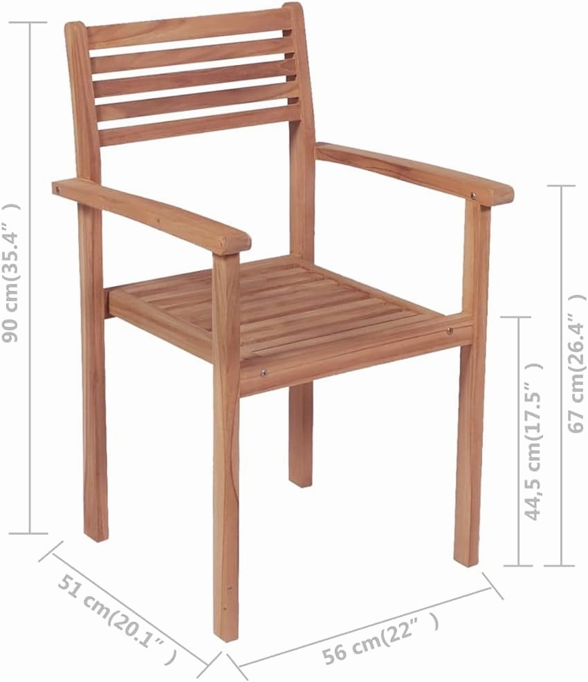 Stackable Patio Chairs Set of 2 Solid Teak Wood Outdoor Furniture for Backyard Lawn Porch with Weather-Resistant Finish