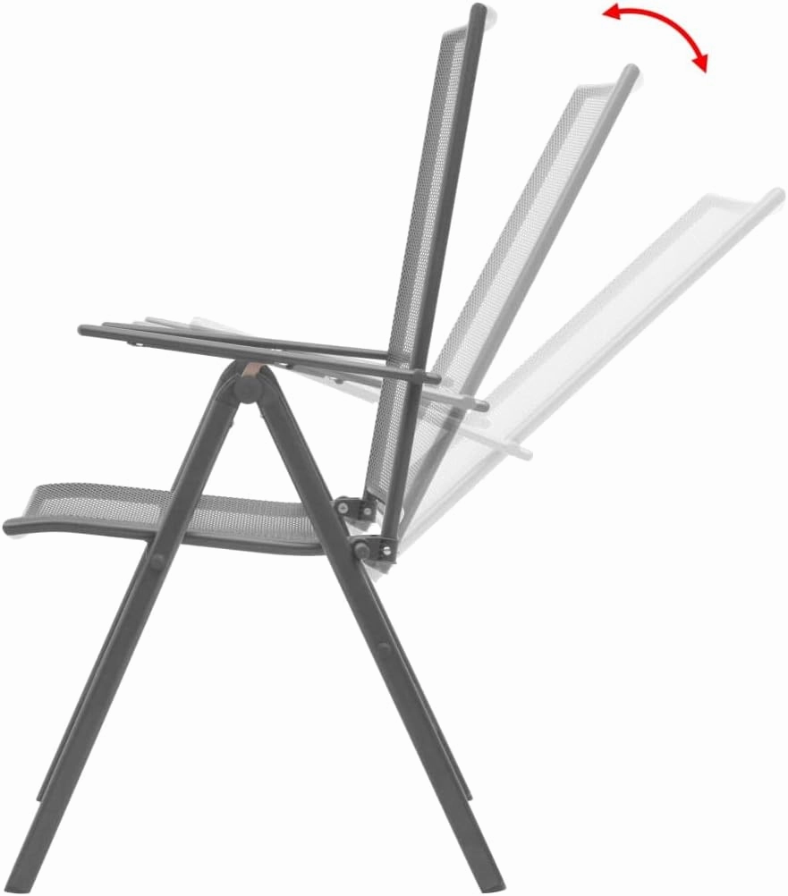 Stackable Patio Chairs Set of 2 Steel Gray Reclining Outdoor Lounge Chairs with Mesh Design Adjustable Backrest Weatherproof and Foldable Chairs for Patio, Garden, or Dining Room
