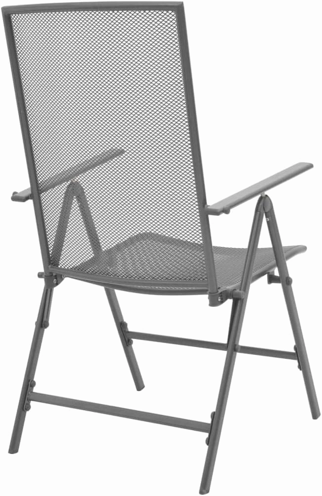 Stackable Patio Chairs Set of 2 Steel Gray Reclining Outdoor Lounge Chairs with Mesh Design Adjustable Backrest Weatherproof and Foldable Chairs for Patio, Garden, or Dining Room