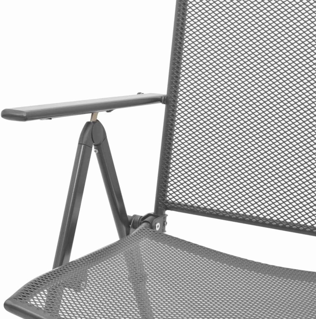 Stackable Patio Chairs Set of 2 Steel Gray Reclining Outdoor Lounge Chairs with Mesh Design Adjustable Backrest Weatherproof and Foldable Chairs for Patio, Garden, or Dining Room
