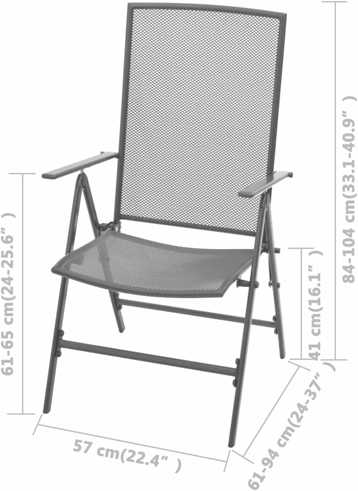 Stackable Patio Chairs Set of 2 Steel Gray Reclining Outdoor Lounge Chairs with Mesh Design Adjustable Backrest Weatherproof and Foldable Chairs for Patio, Garden, or Dining Room
