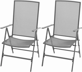 Stackable Patio Chairs Set of 2 Steel Gray Reclining Outdoor Lounge Chairs with Mesh Design Adjustable Backrest Weatherproof and Foldable Chairs for Patio, Garden, or Dining Room