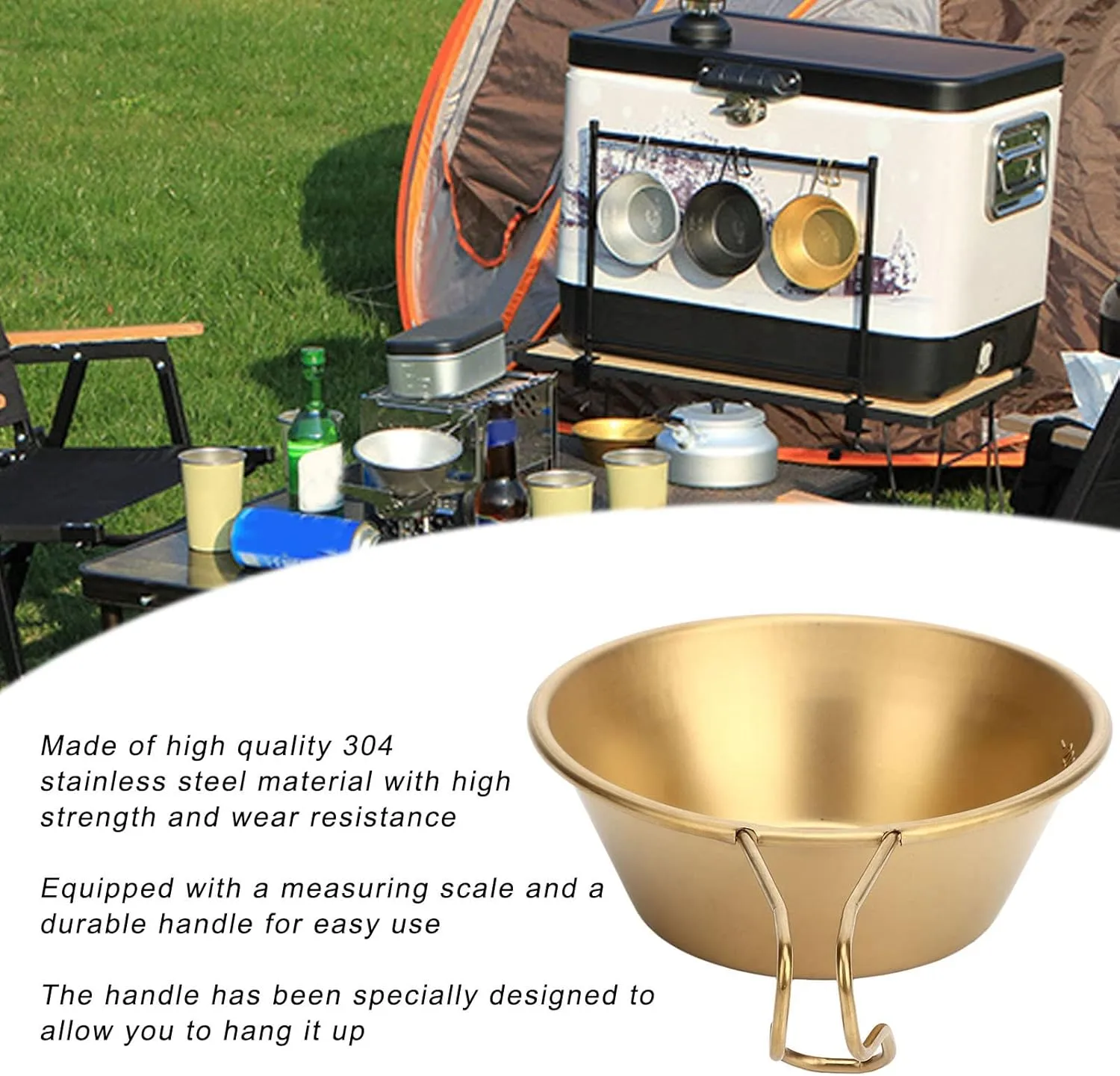 Stainless Steel Camping Cup, Camping Snow Bowl Small Camping Pot Camping Steel Bowl Stainless Camping Cookware Cook Set Outdoor(Gold)