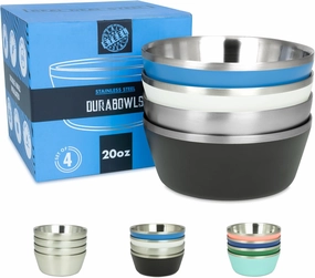 Stainless Steel Insulated Bowls - Set of 4-20 Oz Double Wall Metal Bowls for Ice Cream, Soup, Cereal, Snack, Rice Dish, Camping (Assorted 1 (Black, White, Blue, Natural))