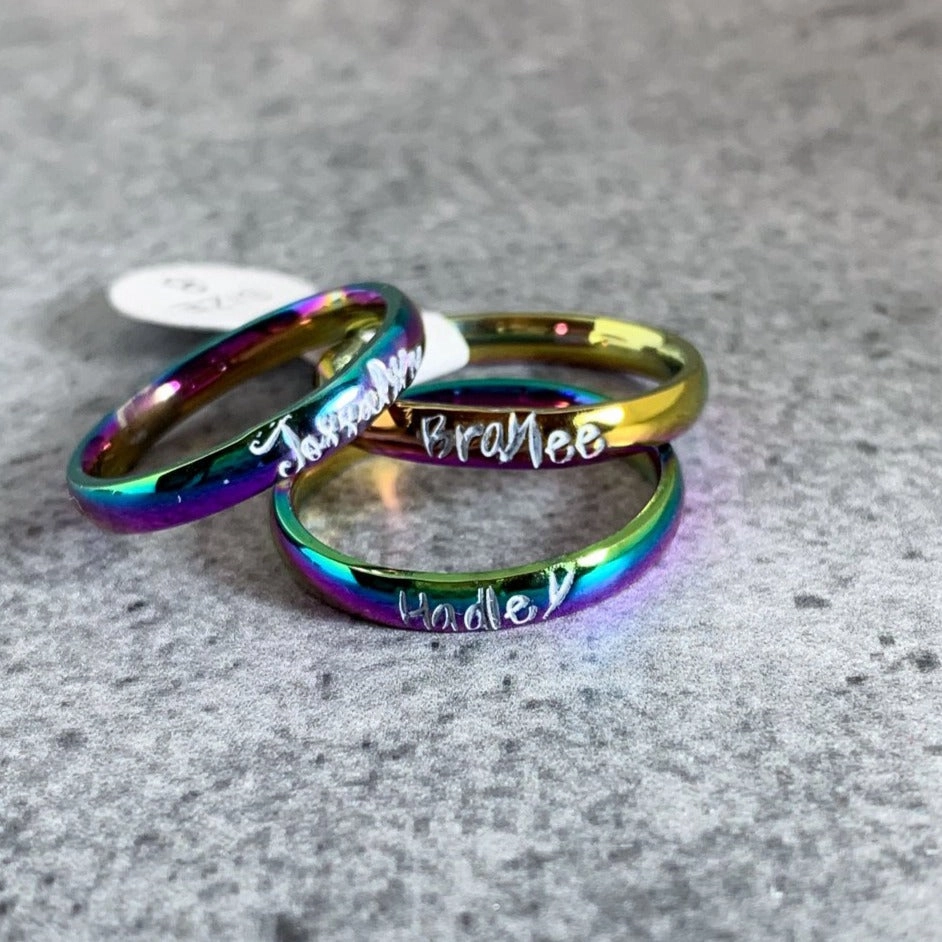 Stainless steel personalized stackable name ring