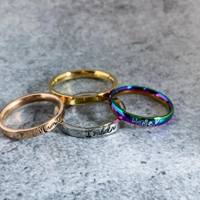 Stainless steel personalized stackable name ring