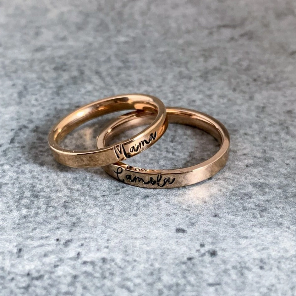 Stainless steel personalized stackable name ring