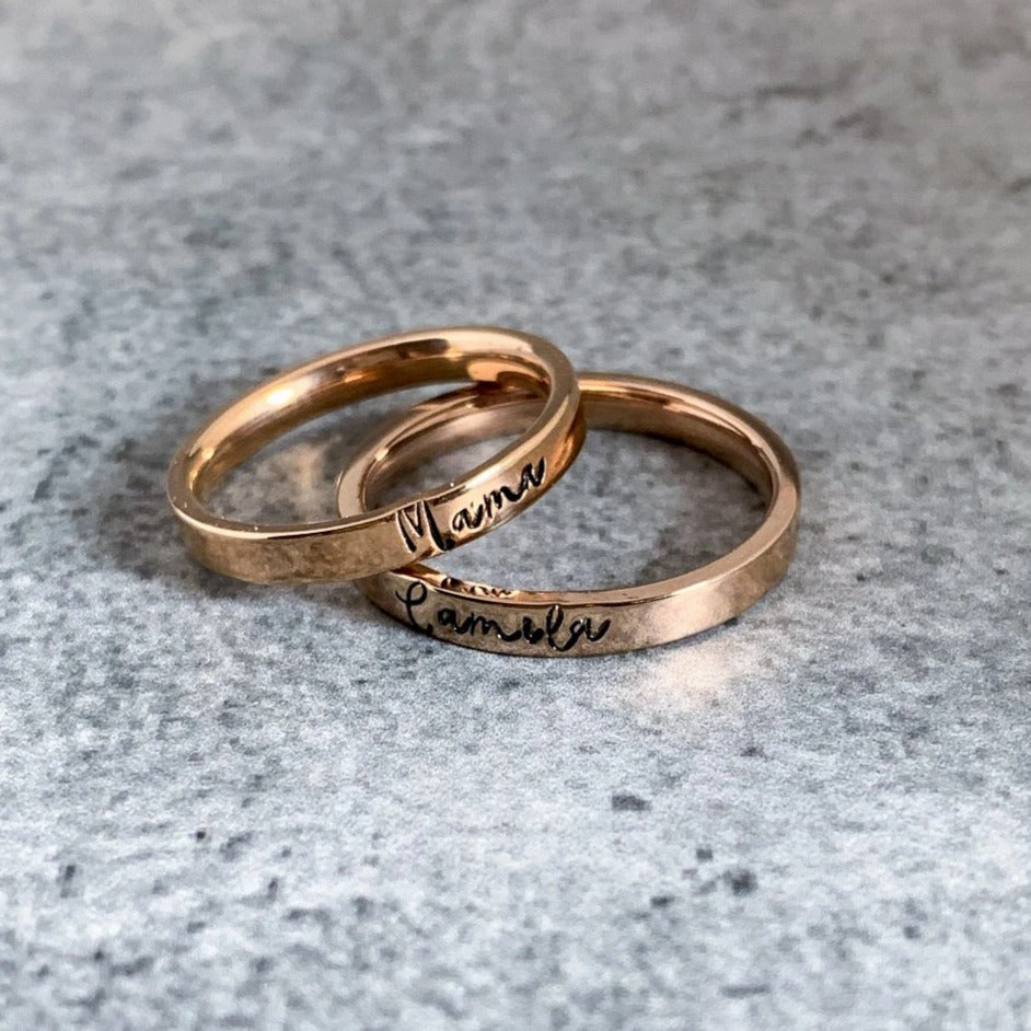 Stainless steel personalized stackable name ring