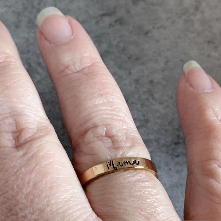 Stainless steel personalized stackable name ring