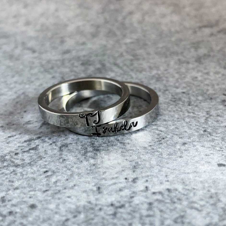 Stainless steel personalized stackable name ring