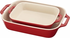 STAUB Ceramics Rectangular Baking Dish Set, 2 pc, Cherry