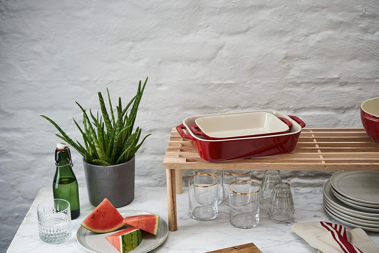 STAUB Ceramics Rectangular Baking Dish Set, 2 pc, Cherry