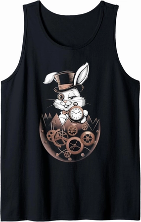 Steampunk Easter Bunny Mechanical Egg Monocle Pocket Watch Tank Top