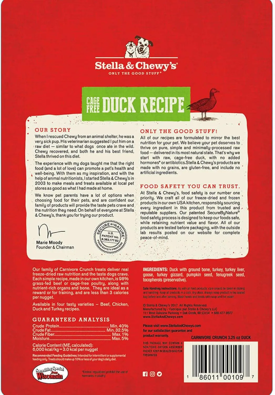 Stella & Chewy's Freeze-Dried Raw Carnivore Crunch Cage-Free Duck Recipe Dog Treats – 3.25 oz. Bag