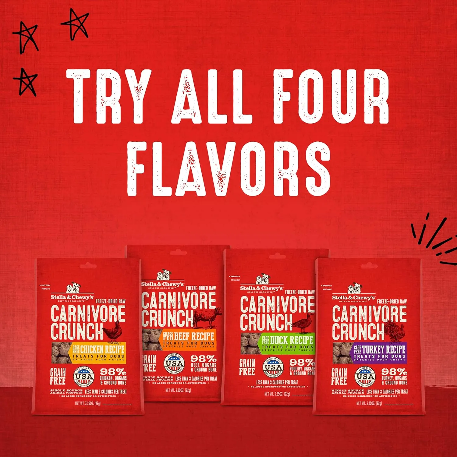 Stella & Chewy's Freeze-Dried Raw Carnivore Crunch Cage-Free Duck Recipe Dog Treats – 3.25 oz. Bag