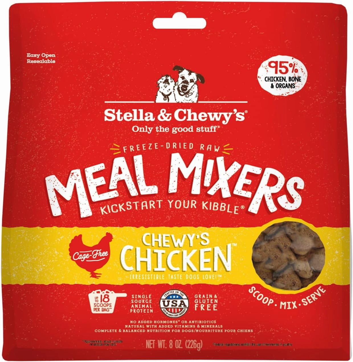 Stella & Chewy's Freeze Dried Raw Chewy’s Chicken Meal Mixers – Dog Food Topper for Small & Large Breeds – Grain Free, Protein Rich Recipe – 8 oz Bag