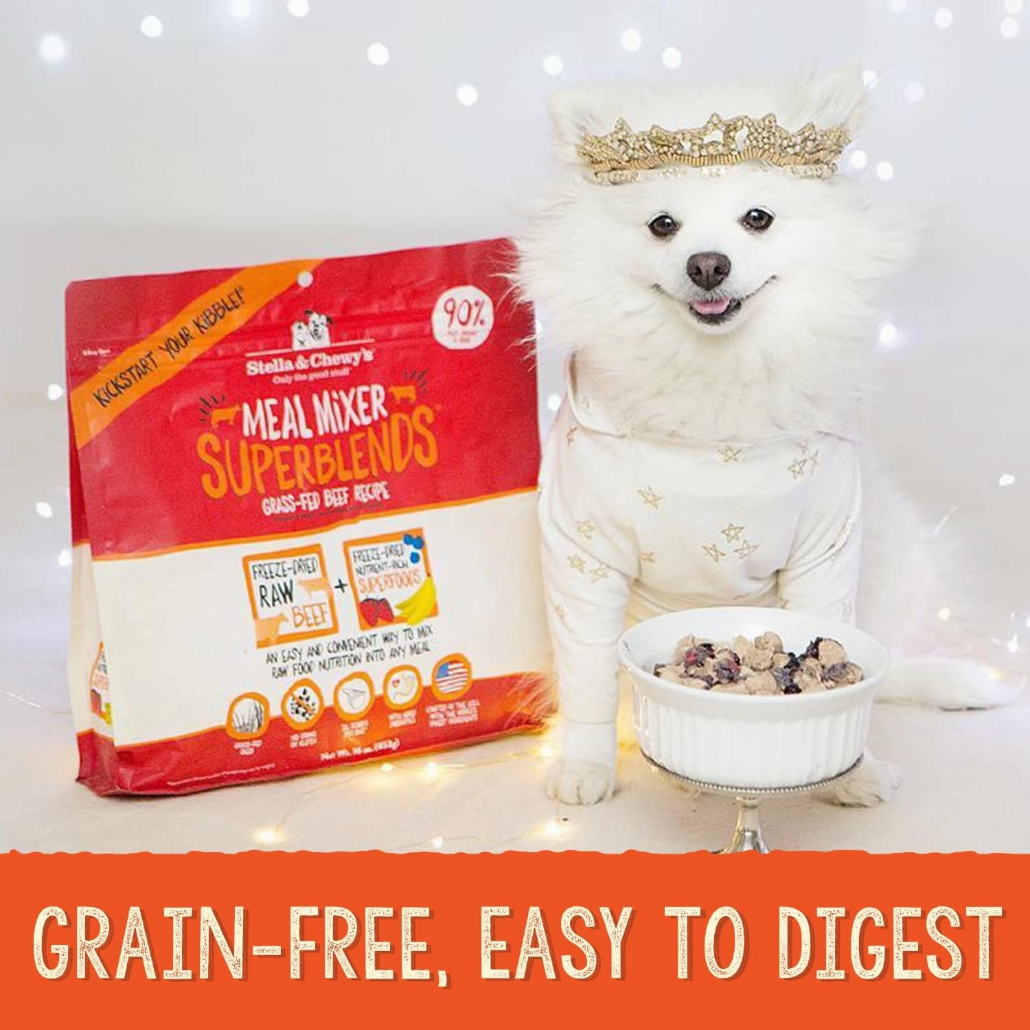 Stella & Chewy's Freeze Dried Raw Grass-Fed Beef Meal Mixers – SuperBlends Dog Food Topper – Grain Free, Protein Rich Recipe – 16 oz Bag