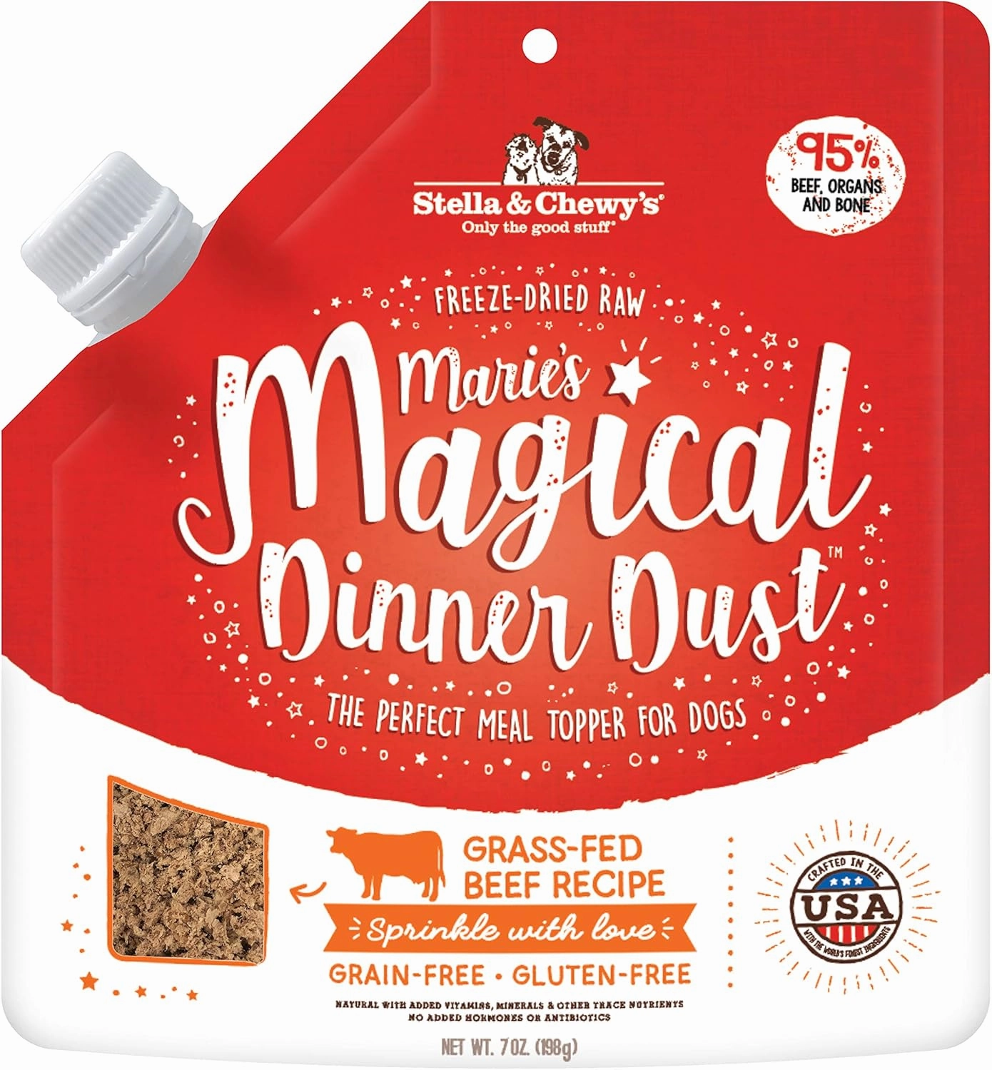 Stella & Chewy's Freeze-Dried Raw Marie’s Magical Dinner Dust - - Premium Beef Dog Food Topper with Organic Fruits & Vegetables - Perfect for Picky Eaters - 7oz