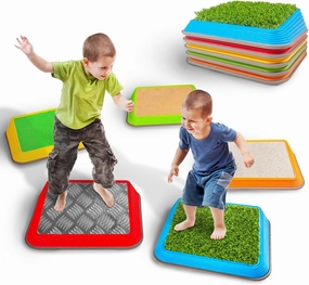 Stepping Stones for Kids, 5 Materials for Toddler Non-Slip Stones, Sensory Toys for Indoor & Outdoor Use, Ages 1-3