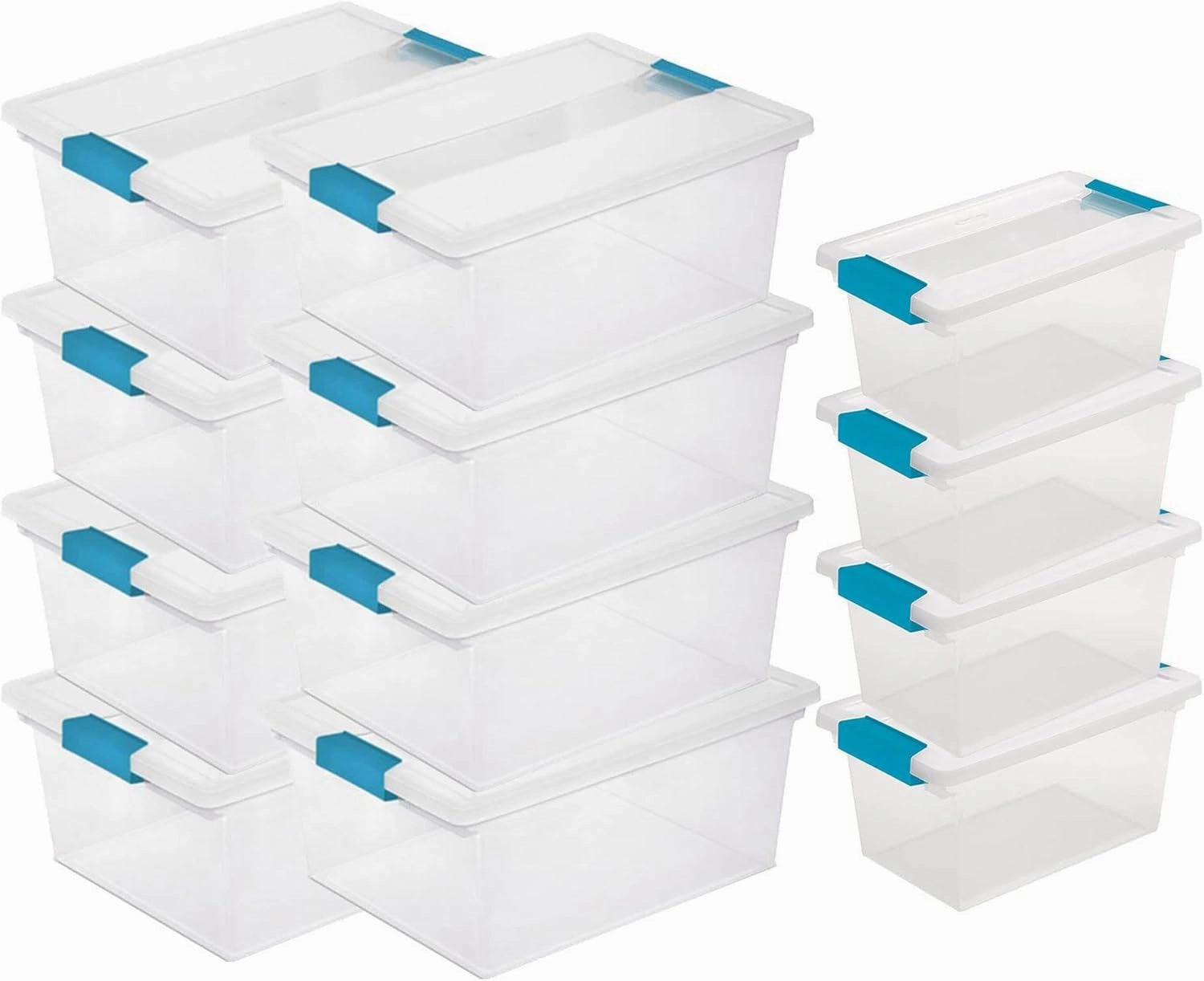Sterilite Deep Clip Storage Box Container with Lid, Clear, 8 Pack and Medium Clip Box for Home, Craft Room, and Office Organization, 4 Pack