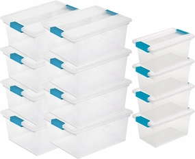 Sterilite Deep Clip Storage Box Container with Lid, Clear, 8 Pack and Medium Clip Box for Home, Craft Room, and Office Organization, 4 Pack