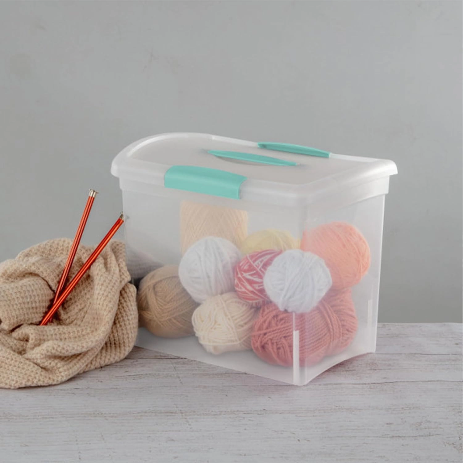 Sterilite Large Nesting ShowOffs, Stackable Small Storage Bin with Latching Lid and Handle, Plastic Container to Organize Office Files, Clear, 6-Pack