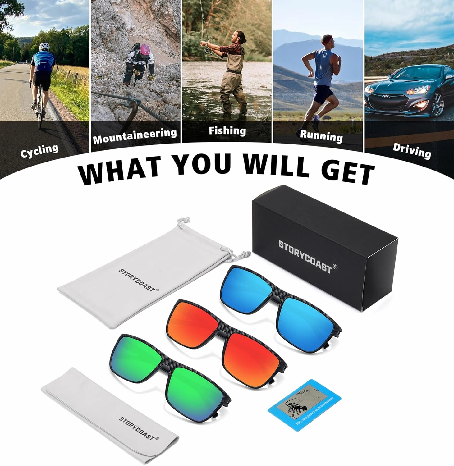 STORYCOAST Polarized Sunglasses for Men Women Classic Square Sports Fishing Running Golf Sun Glasses UV Protection
