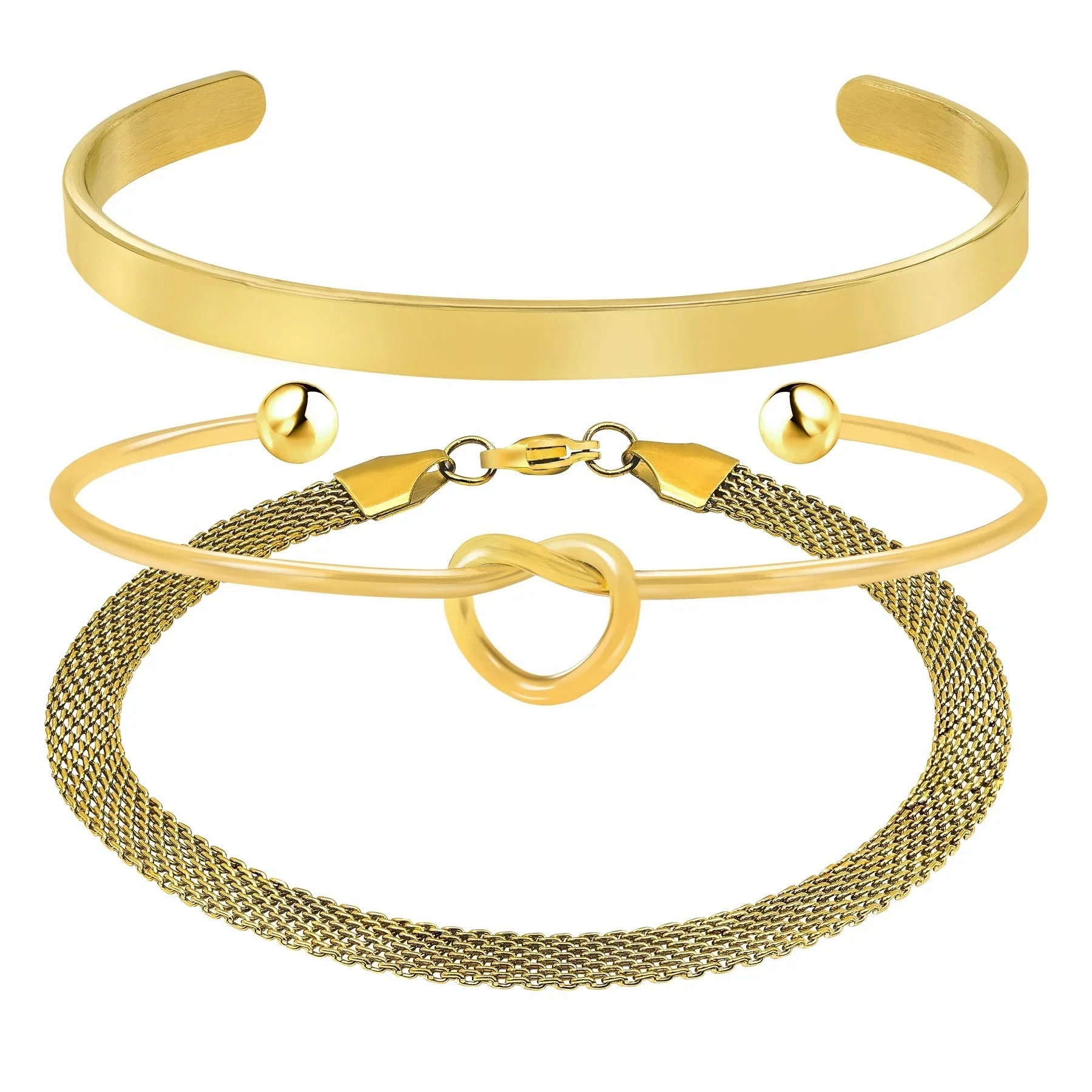 Stylish 3 Pcs Multipack Bracelets for Women, Stackable Yellow Gold Plated Bracelets Set, Trendy Jewelry Gift for Her