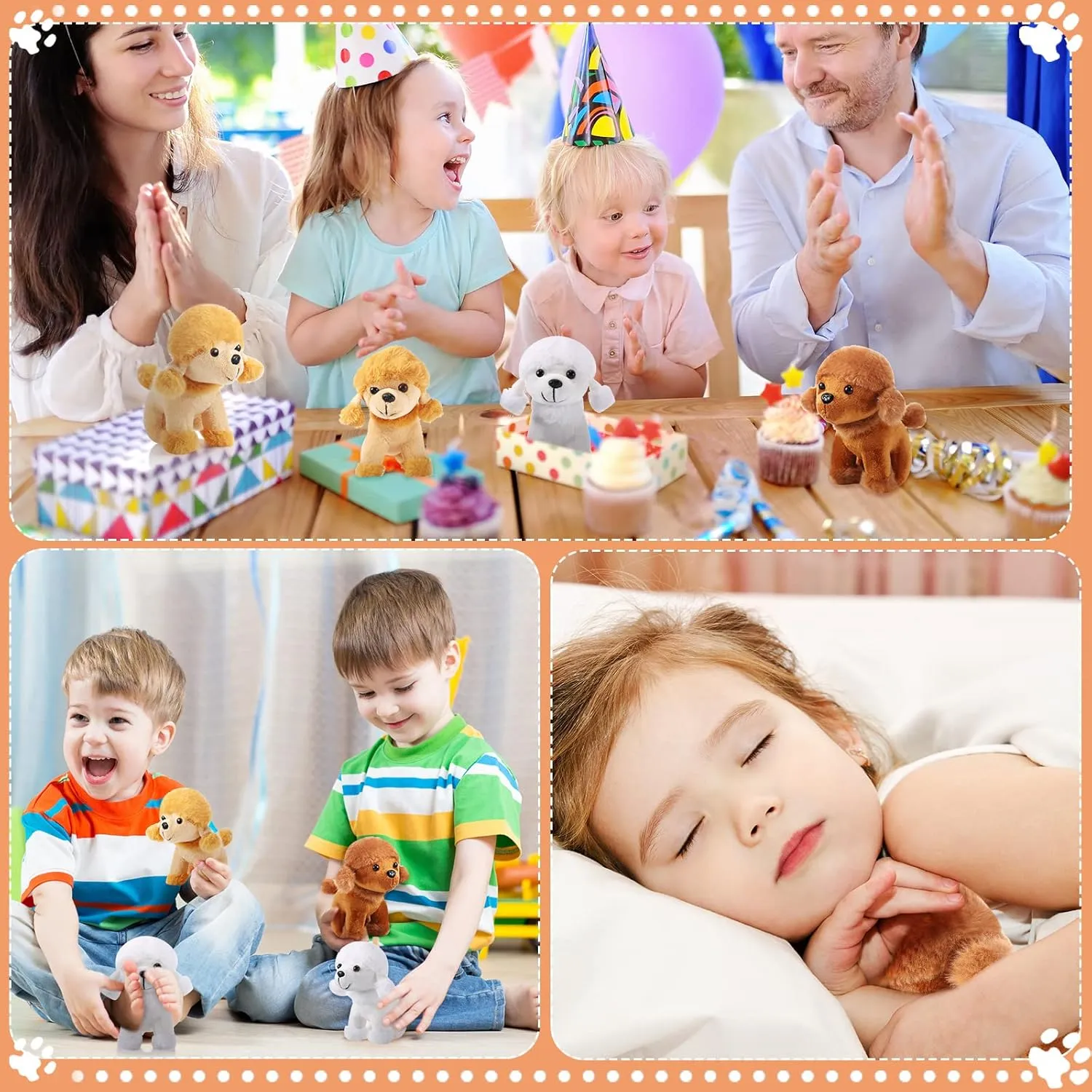 Sumind 9 Pcs 4" 5" Mini Plush Stuffed Puppy Dog Party Favor Small Dog Stuffed Animal Bulk Soft Toy Doll Cute for Kids Gift Graduation Stocking Stuffers Baby Shower Birthday(Poodle Puppy)