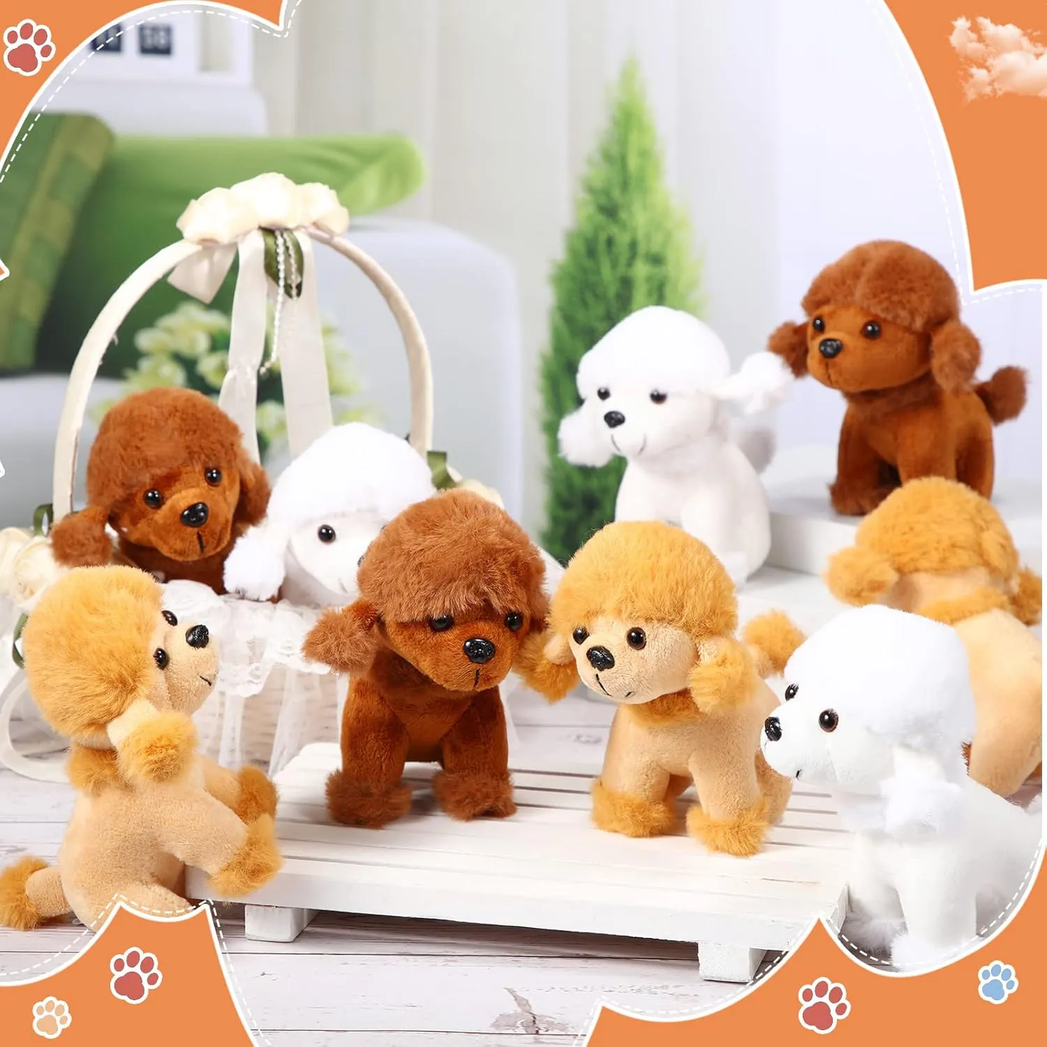 Sumind 9 Pcs 4" 5" Mini Plush Stuffed Puppy Dog Party Favor Small Dog Stuffed Animal Bulk Soft Toy Doll Cute for Kids Gift Graduation Stocking Stuffers Baby Shower Birthday(Poodle Puppy)