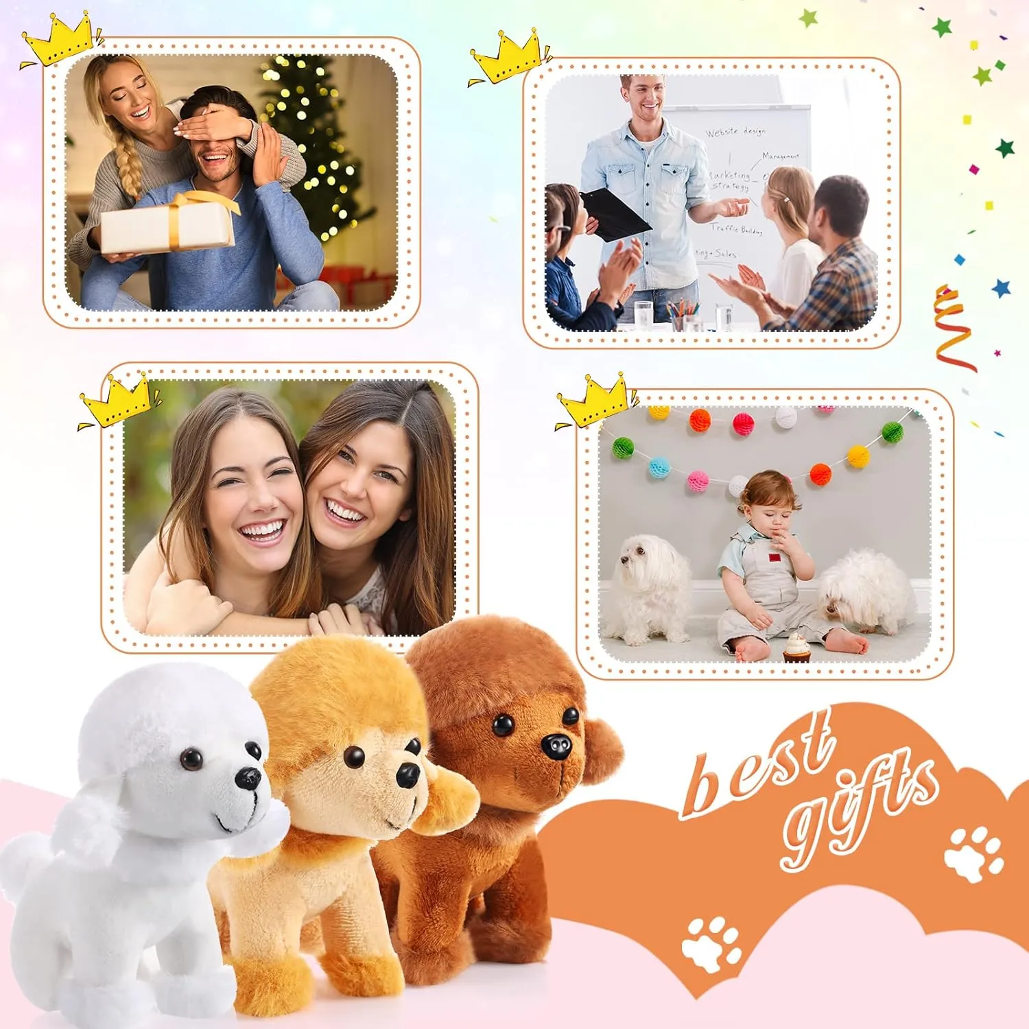 Sumind 9 Pcs 4" 5" Mini Plush Stuffed Puppy Dog Party Favor Small Dog Stuffed Animal Bulk Soft Toy Doll Cute for Kids Gift Graduation Stocking Stuffers Baby Shower Birthday(Poodle Puppy)