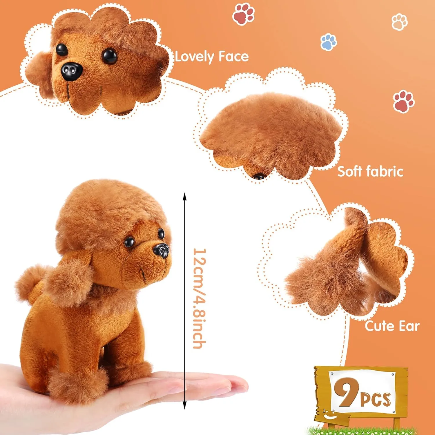 Sumind 9 Pcs 4" 5" Mini Plush Stuffed Puppy Dog Party Favor Small Dog Stuffed Animal Bulk Soft Toy Doll Cute for Kids Gift Graduation Stocking Stuffers Baby Shower Birthday(Poodle Puppy)