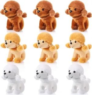 Sumind 9 Pcs 4" 5" Mini Plush Stuffed Puppy Dog Party Favor Small Dog Stuffed Animal Bulk Soft Toy Doll Cute for Kids Gift Graduation Stocking Stuffers Baby Shower Birthday(Poodle Puppy)