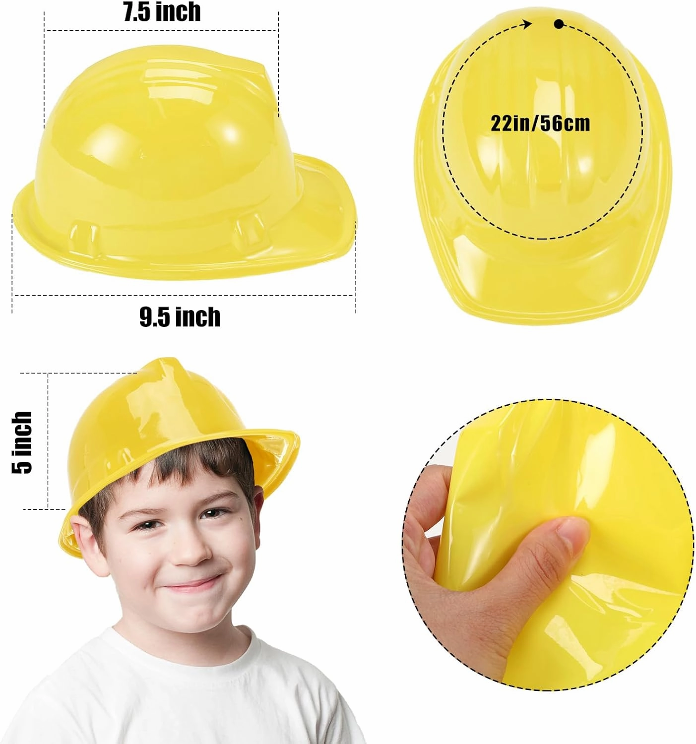 Sumind 48 Packs Construction Party Hats Kids Plastic Worker Helmet Bulk Toy for 3-8 Years Children Dress up Party Supplies(Yellow)