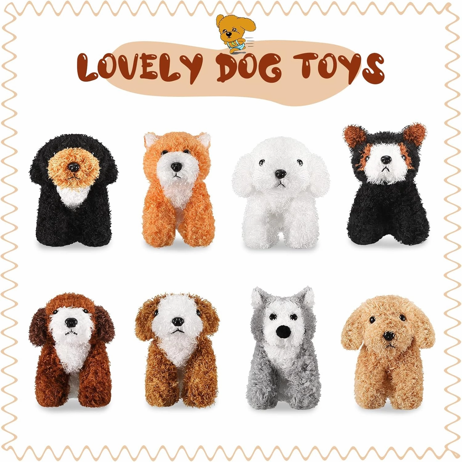 Sumind 8 Pieces Plush Dogs 5 Inch Stuffed Animals Bulk Assorted Cute Stuffed Dogs Small Animal Plush Toys for Girls Boys Graduation Valentine School Classroom Party Supplies Favors(Squatting Dog)