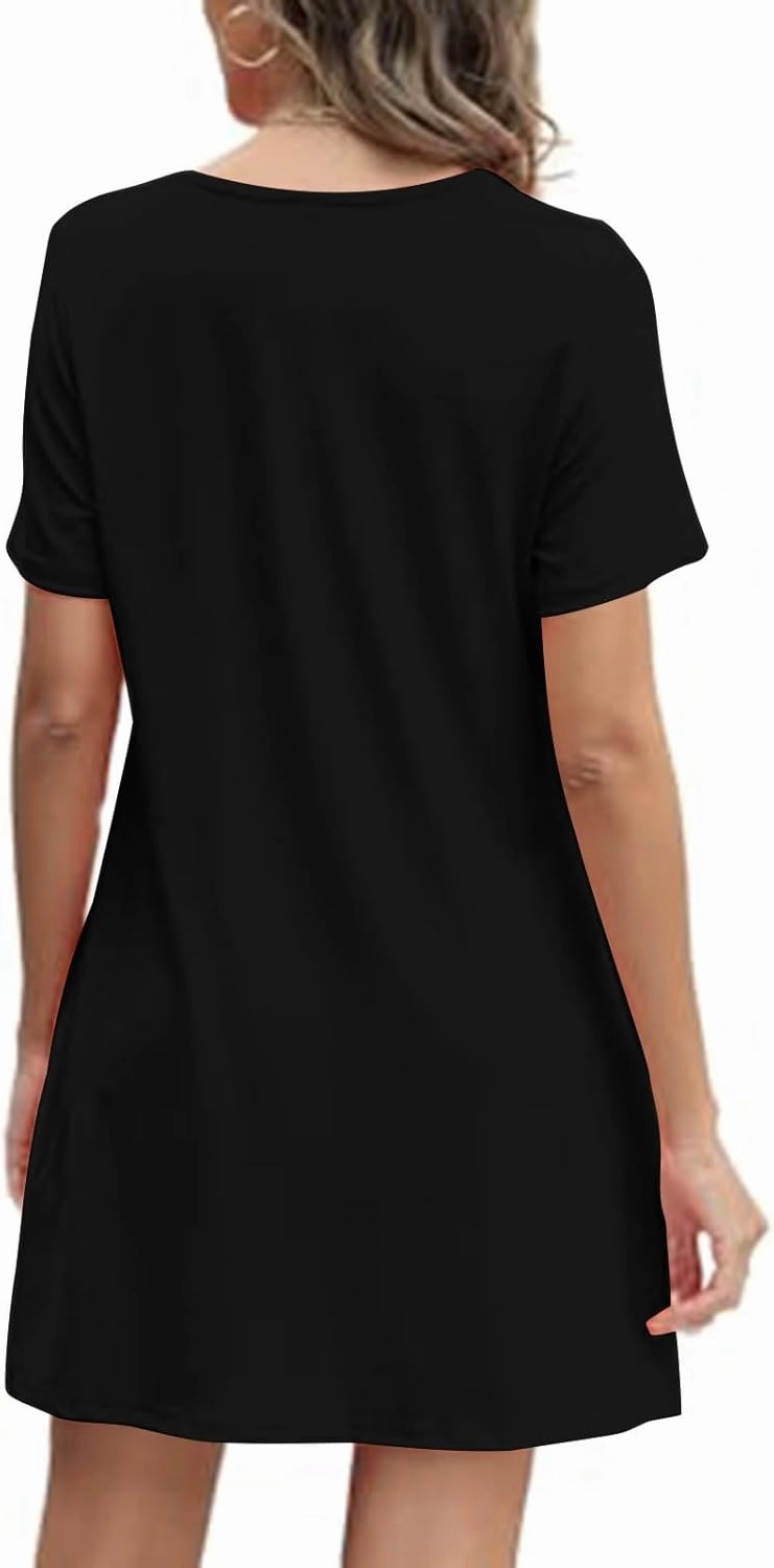 Summer Dresses for Women 2025 Pleated Short Sleeve Crewneck Womens Dresses Plain Casual Beach Dress with Pockets