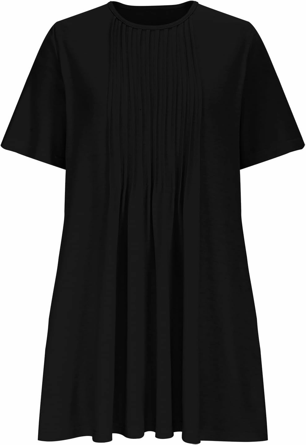 Summer Dresses for Women 2025 Pleated Short Sleeve Crewneck Womens Dresses Plain Casual Beach Dress with Pockets