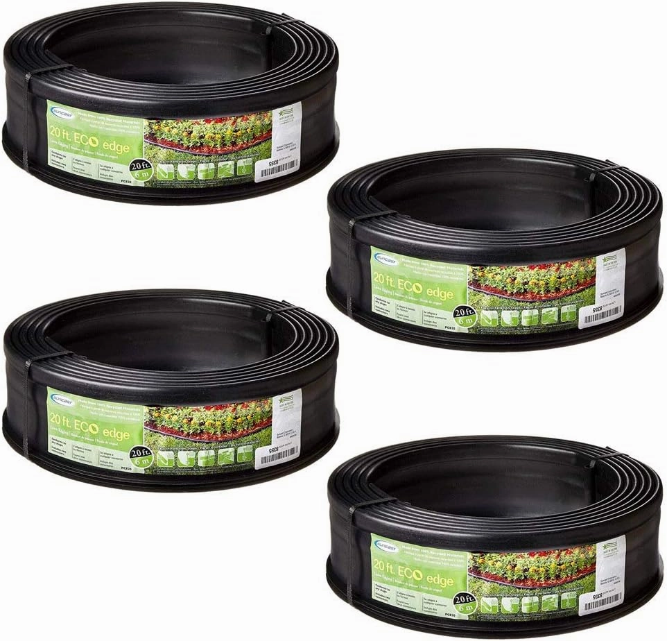 Suncast 5 Eco Edge 20 Foot Plastic Edging Roll w/ 2 Connectors, 5 Inch (4 Pack)