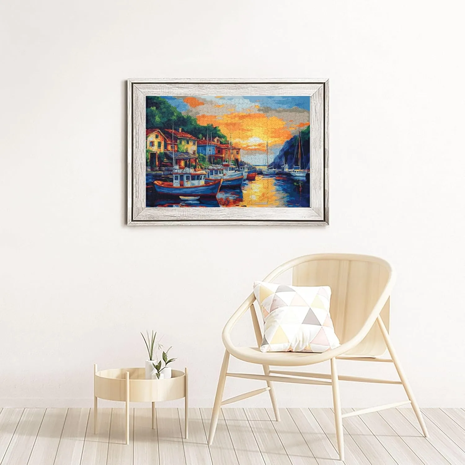 Sunset Fishing Village Puzzle 1000 Pieces, Natural Landscape Wooden Puzzle, is Ideal for Landscape Lovers, Creative Entertainment Games and Holiday Party Gifts Art Wall Home Decoration