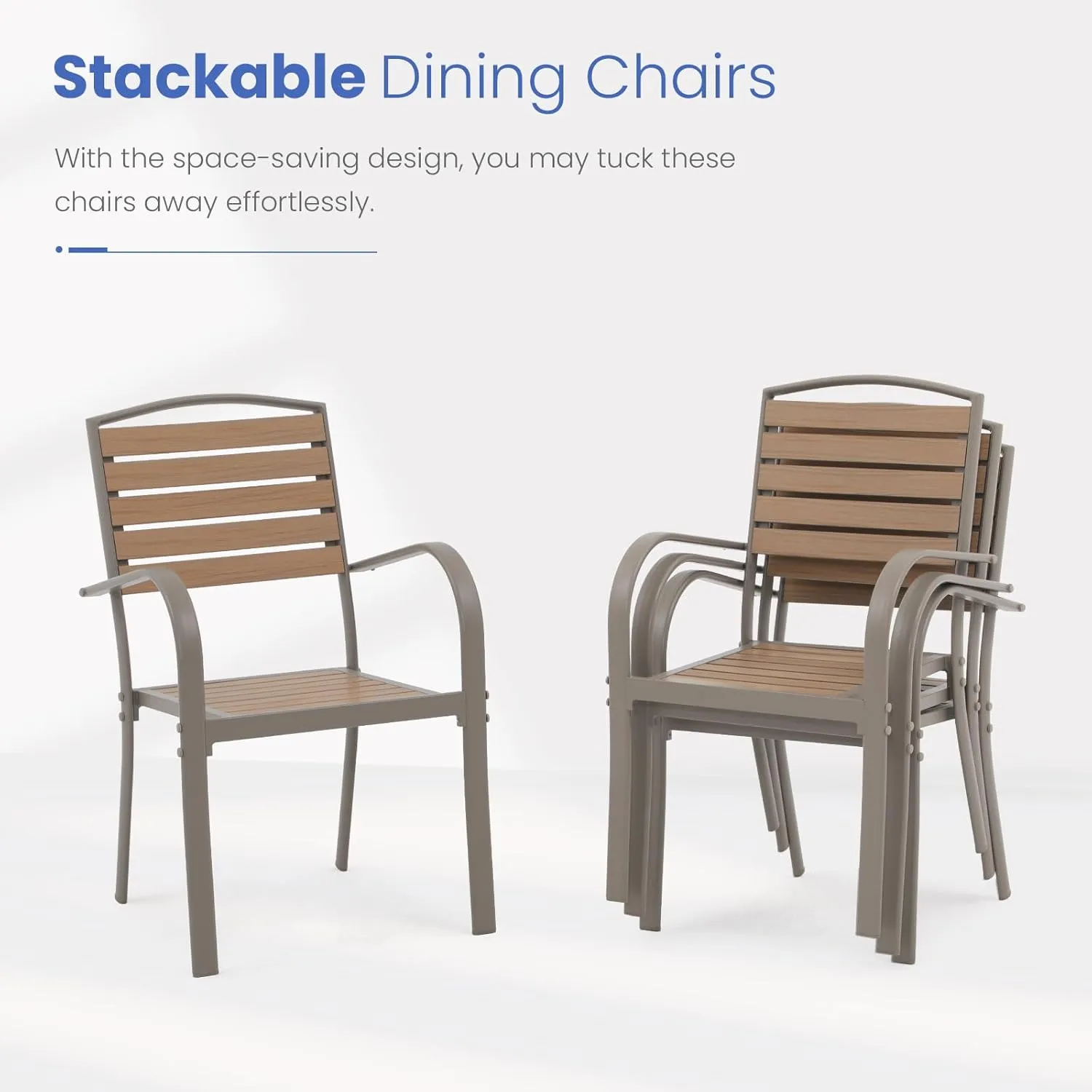 SUNSITT Patio Dining Chairs Set of 2, Aluminum Outdoor Dining Chairs with Faux Wood Slats, All-Weather Stackable Patio Chairs w/Armrests for Lawn, Porch, Garden and Deck, Teak