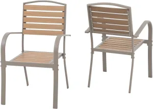 SUNSITT Patio Dining Chairs Set of 2, Aluminum Outdoor Dining Chairs with Faux Wood Slats, All-Weather Stackable Patio Chairs w/Armrests for Lawn, Porch, Garden and Deck, Teak
