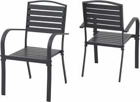 SUNSITT Patio Dining Chairs Set of 2, Aluminum Outdoor Dining Chairs with Faux Wood Slats, All-Weather Stackable Patio Chairs w/Armrests for Lawn, Porch, Garden and Deck, Black