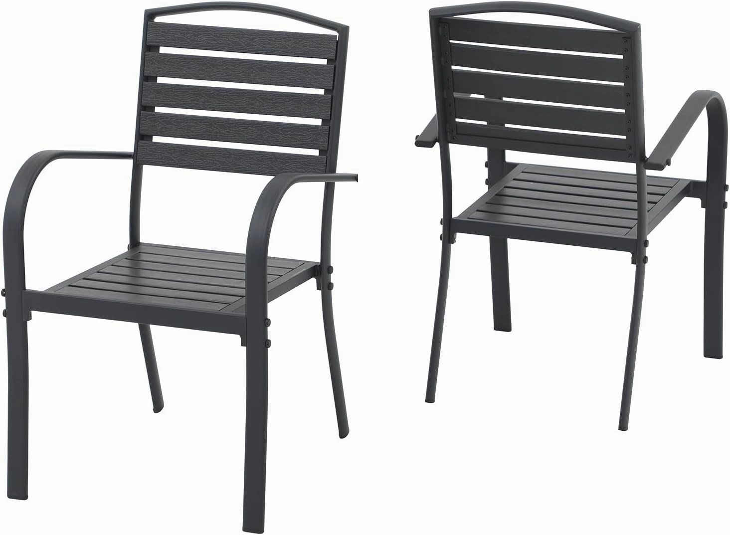 SUNSITT Patio Dining Chairs Set of 2, Aluminum Outdoor Dining Chairs with Faux Wood Slats, All-Weather Stackable Patio Chairs w/Armrests for Lawn, Porch, Garden and Deck, Black