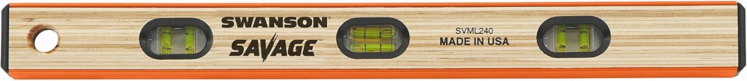 Swanson Tool Co SVML240 24 inch Savage Laminated Wood Masonry I-Beam Level with 3 Bubble Vials for 0°/90°/45° Measurements