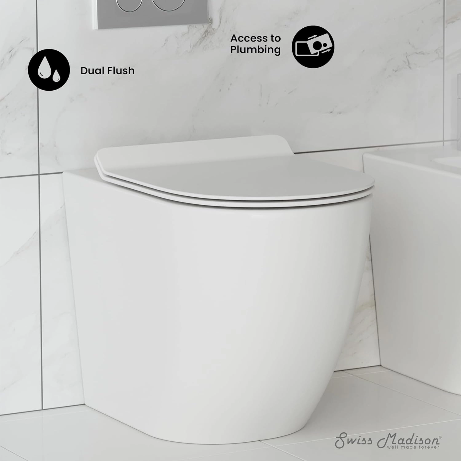 Swiss Madison Well Made Forever SM-WT514 St. Tropez Back to Wall Toilet in Glossy White