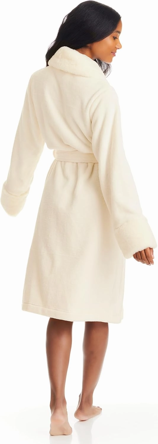 TAHARI Womens Plush Velour Bathrobe with Faux Fur Trim - Plush Robes for Women
