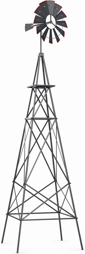 Tangkula 8.3FT Windmill Yard Garden Metal Ornamental Wind Mill Weather Vane Weather Resistant (Grey)