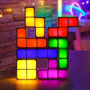 Tangram Stackable Night Light, LED 7 Colors Induction Interlocking Desk Lamp 3D DIY Magic Blocks Puzzles Toy for Bedroom Home Decor Ideal Gift for Birthday (7 Color - USB)